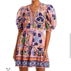 Farm Rio Seashell Tapestry Short-Sleeve Mini Dress M
